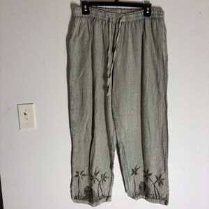 Rayasun women’s Large Casual Linen Pants with Palm Tree Embroidery